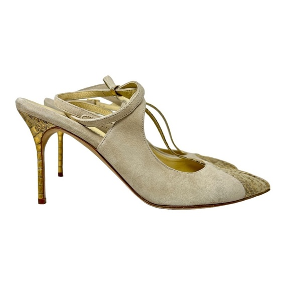 NWOT Sarah Flint Designer Pointy Toe Suede T-Strap Pumps Size 40.5 - Picture 2 of 10